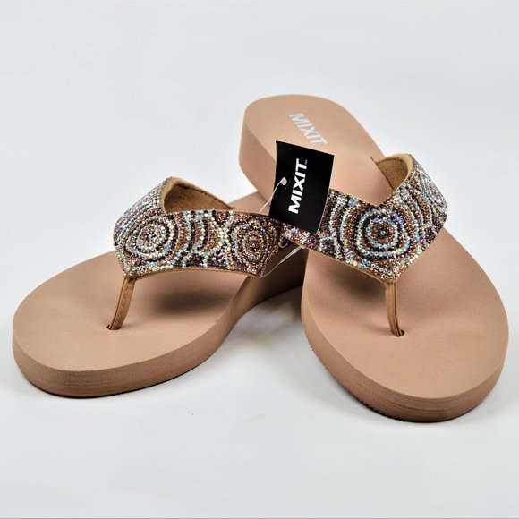 New! Mixit Rhinestone Embellished wedges Sandals - Picture 2 of 6